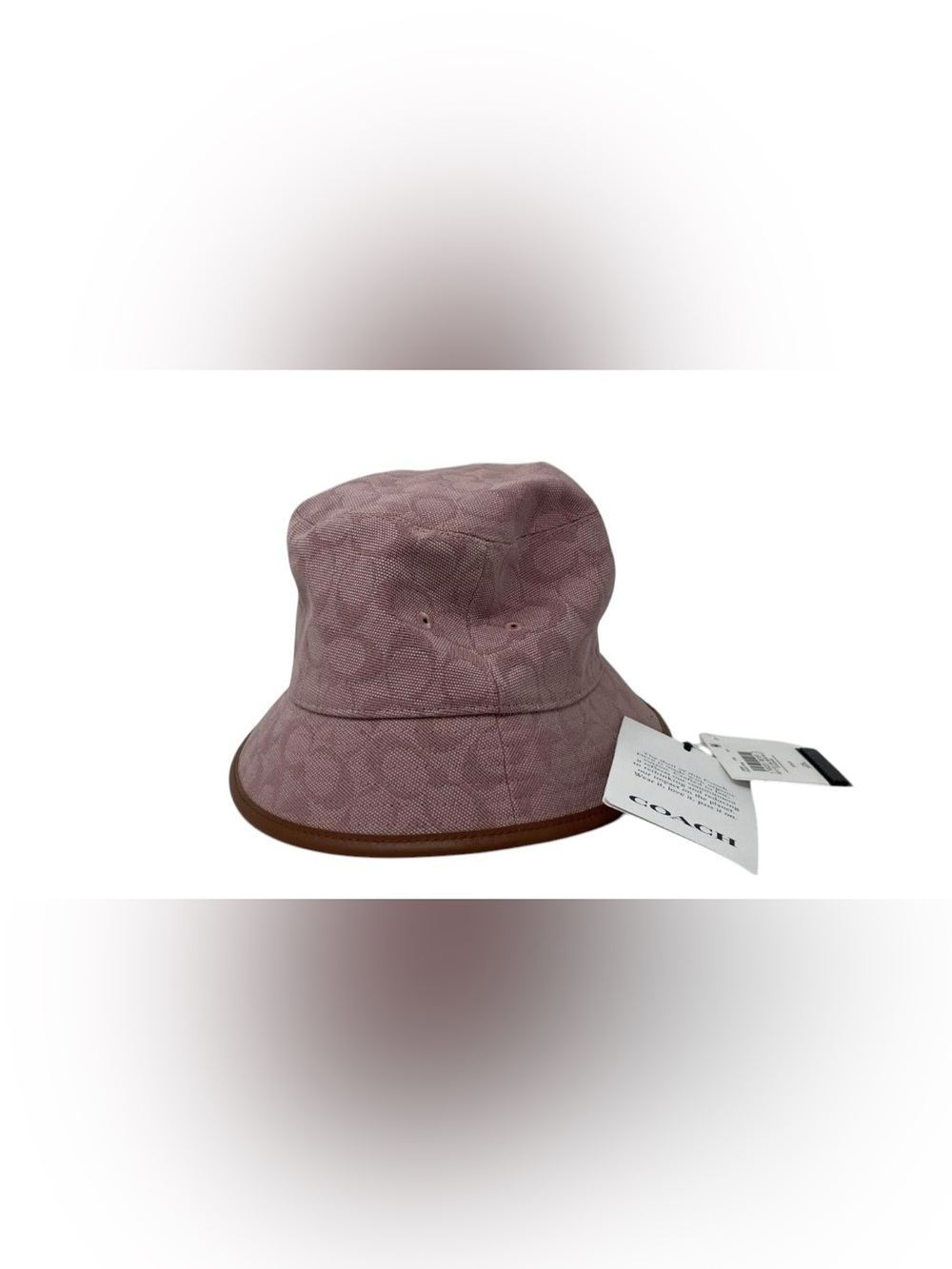 NWT-Coach faded pink Signature Canvas Bucket Hat with Brown Leather Trim